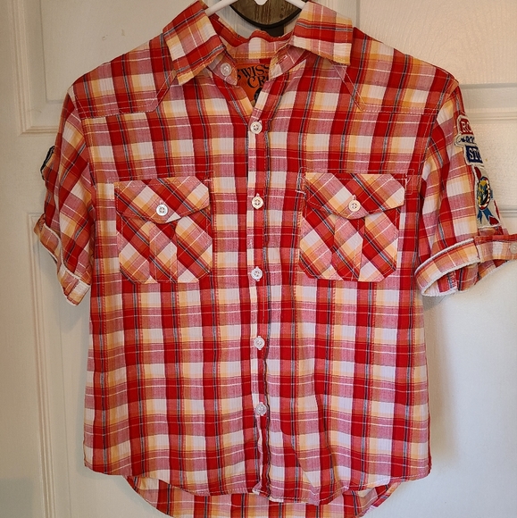 (1549) Swiss Cross Boys Casual Short Sleeve Shirt, Size: 14/16 Color: Red - Picture 3 of 10